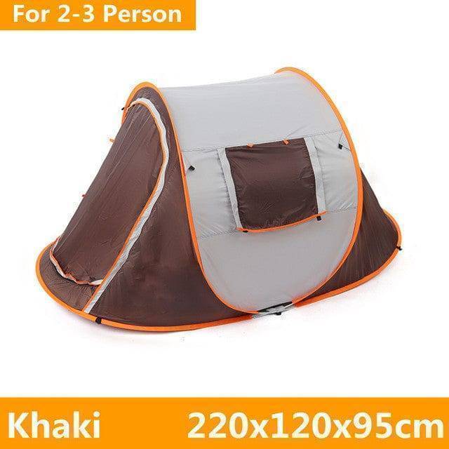 Interior view of a spacious family camping tent, showing room for multiple people, waterproof design