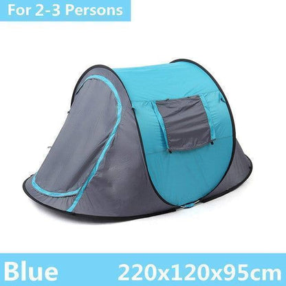 Automatic camping tent in its compact carry bag, highlighting portable and easy setup for family trips