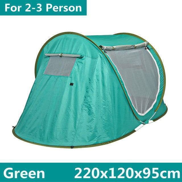 Waterproof family tent set up at a scenic campsite, emphasizing its use for outdoor adventures