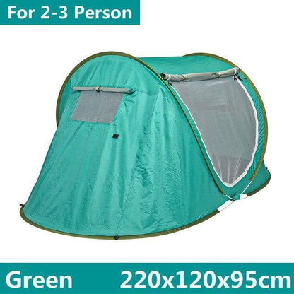 Waterproof family tent set up at a scenic campsite, emphasizing its use for outdoor adventures