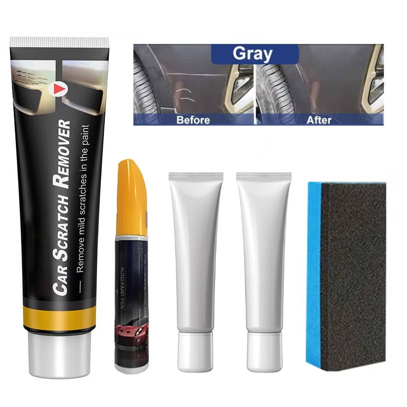 Detailing car paint with automotive deep scratch repair kit, using polish & wax for swirl-free finish.