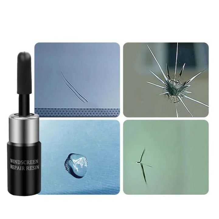 Product packaging for the Automotive Glass Chip & Crack Repair Kit, highlighting DIY auto glass restoration.