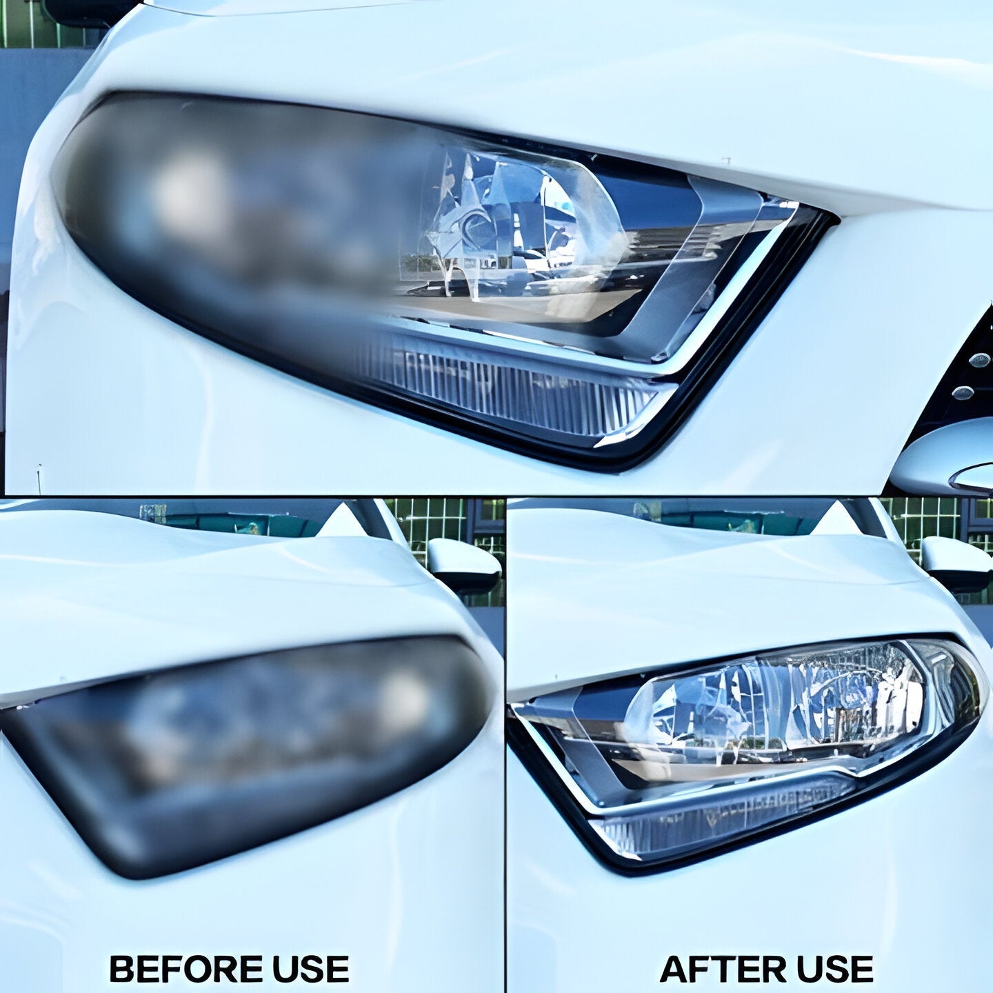 User applying car headlight restoration kit to a foggy lens, demonstrating easy DIY vehicle maintenance & repair.