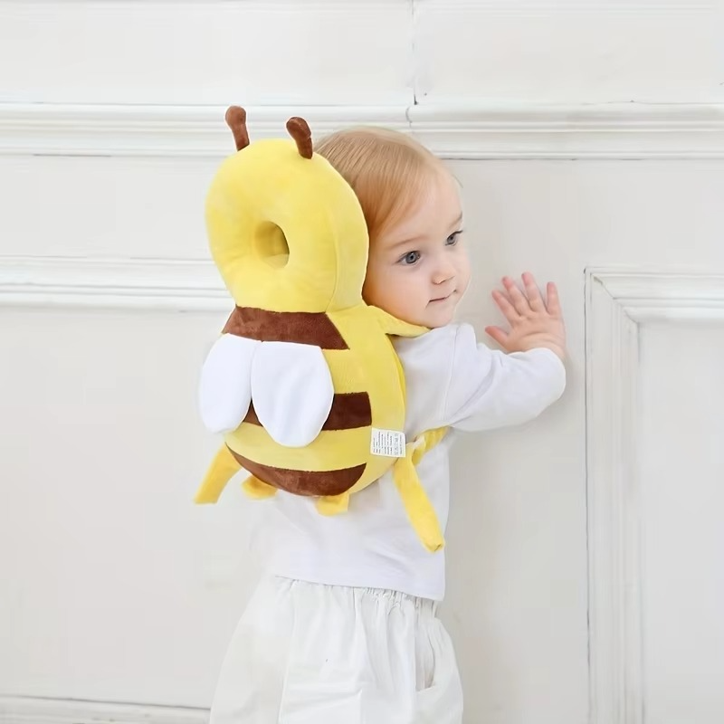 Adjustable Baby Bee Head Protection Pillow with soft padding, a crucial infant safety cushion for crawling toddlers.