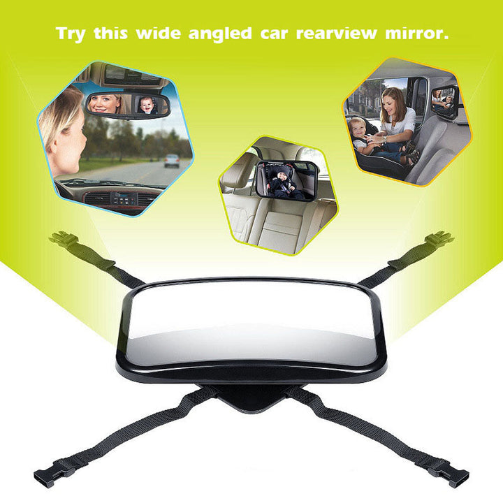 Premium baby back seat car mirror: wide-angle, shatterproof, 360-degree adjustable for optimal infant safety & travel.