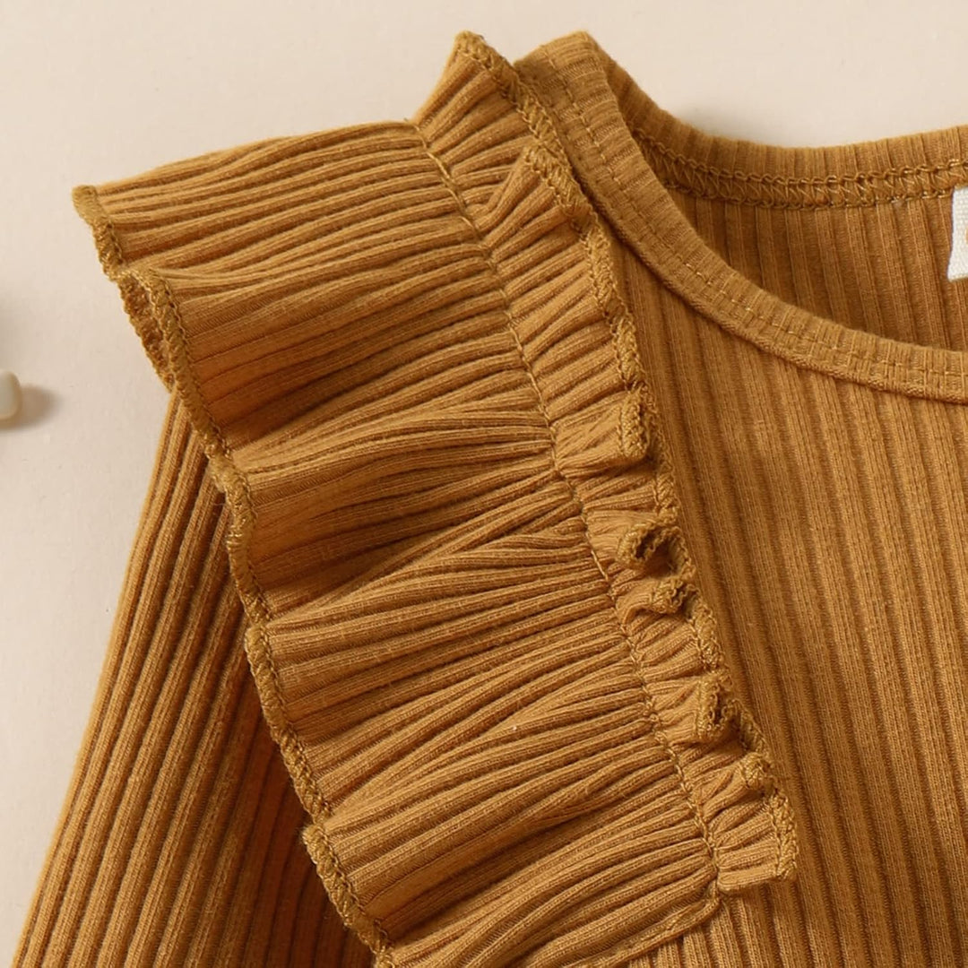 Practical baby girl's daily wear: a cozy knitted turtleneck & dress set.