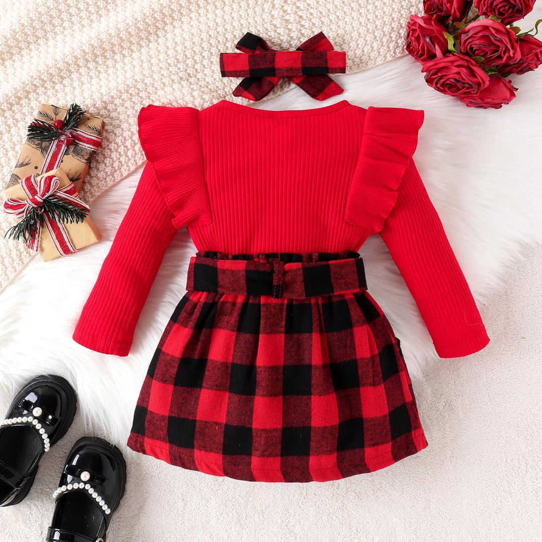 Comfortable baby girl's knitted winter outfit: turtleneck and adorable dress.