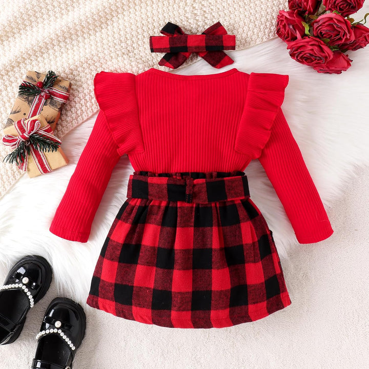 Comfortable baby girl's knitted winter outfit: turtleneck and adorable dress.
