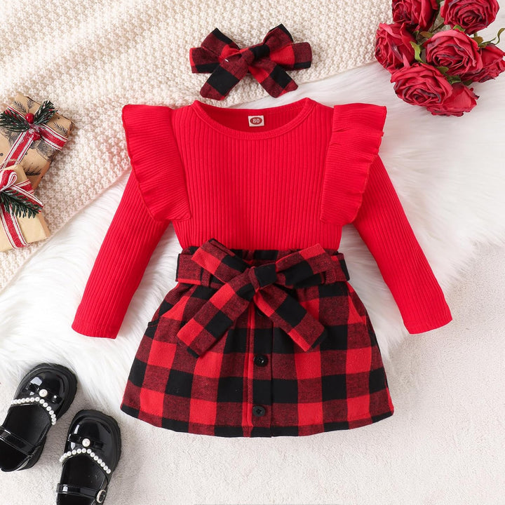 Cute toddler girl's winter outfit: warm knit turtleneck & matching dress.