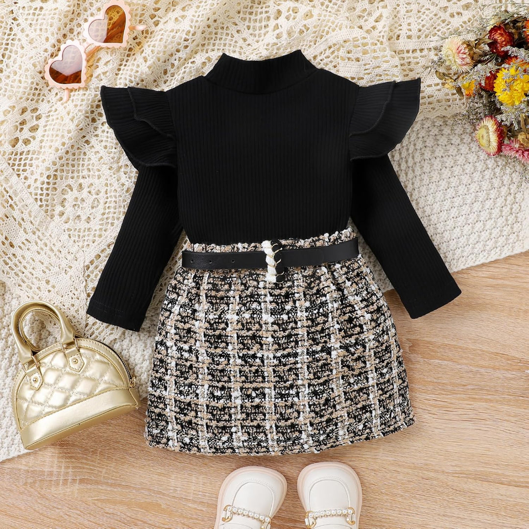 Durable baby girl's knitted turtleneck & dress, perfect for active toddlers.