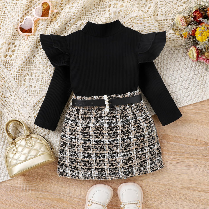 Durable baby girl's knitted turtleneck & dress, perfect for active toddlers.