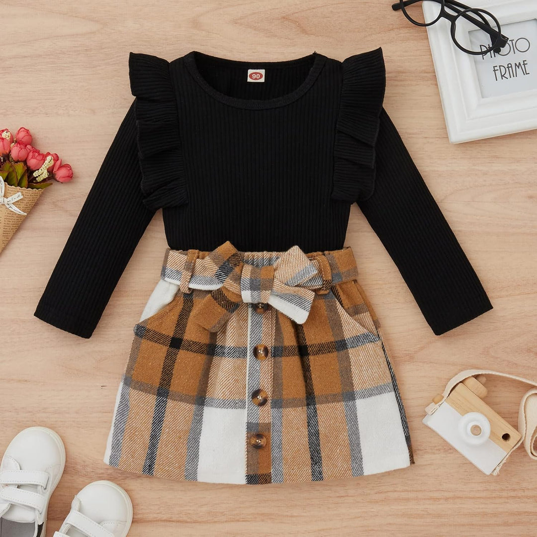 Stylish baby girl's knitted turtleneck & dress set, perfect for holiday wear.