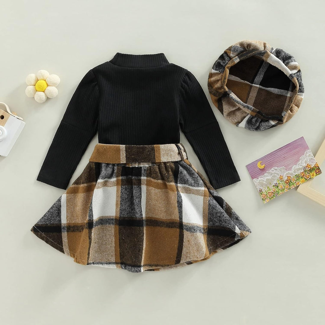 High-quality baby girl's winter outfit, knitted turtleneck & elegant dress.