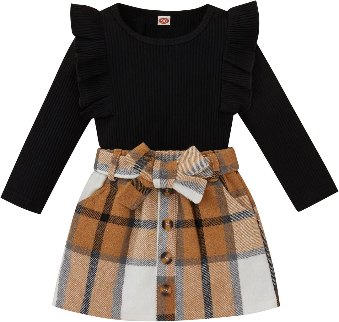 Baby girl's delightful knitted turtleneck & dress set, cozy for cold days.
