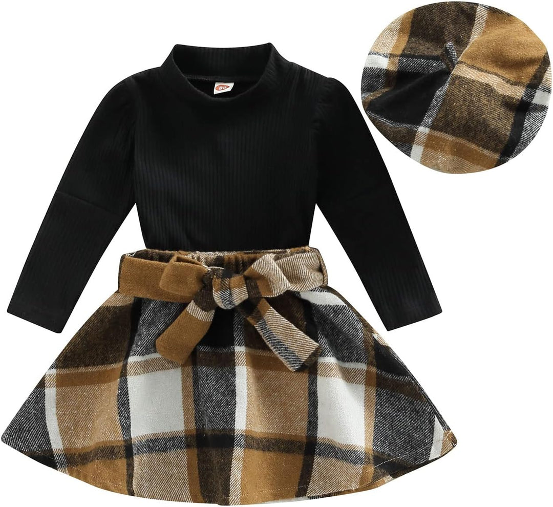 Adorable baby girl's winter turtleneck and skirt set, fashionable & warm.