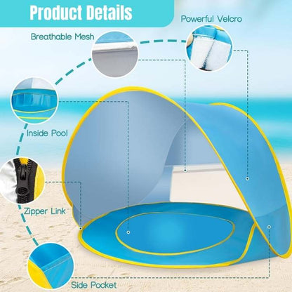 Compact pop-up baby tent with integrated mini pool, designed for safe outdoor play and sun protection