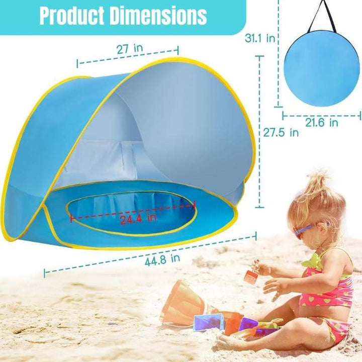 Multifunctional baby tent and pool combo, a travel-friendly beach shelter for UV protection and sensory play