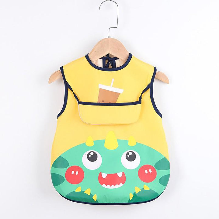 Baby's waterproof art & food apron with pockets, adjustable for toddlers & infants.