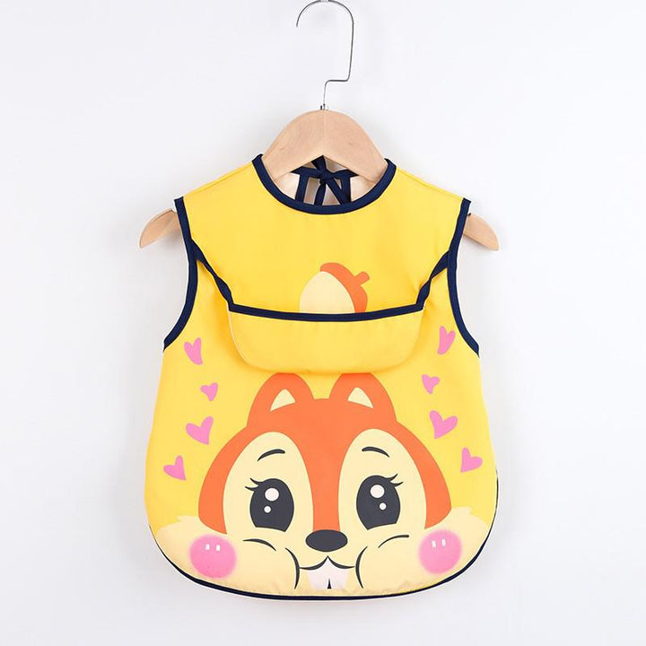 Toddler waterproof art apron with front pockets, perfect for messy crafts & painting activities.