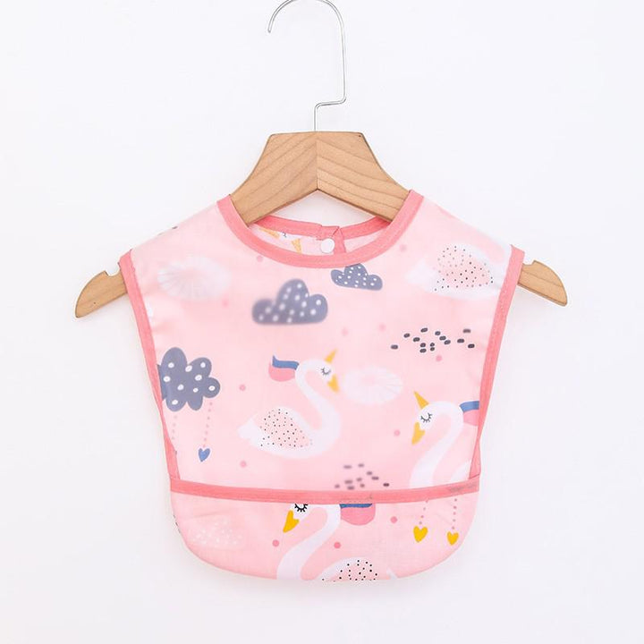 Waterproof baby apron with pockets for art, feeding, and messy play; adjustable for growing infants.