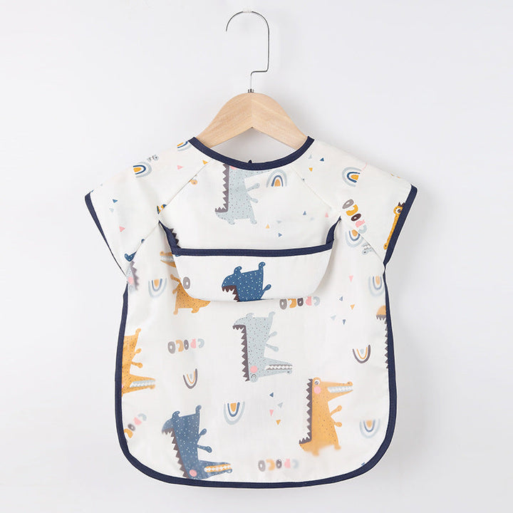 Versatile waterproof baby apron with pockets, great for arts, crafts, and mealtime protection.