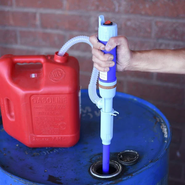 Portable electric fuel transfer pump for gas, diesel & water. Battery-powered hand siphon for auto & marine use.