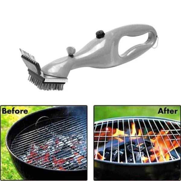 Heavy-duty BBQ steam brush for easy and powerful grill cleaning, an essential barbecue tool.