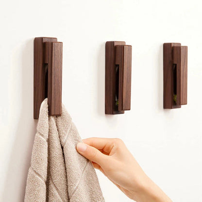 Beech wood wall towel hook for bathroom & kitchen. Self-adhesive, drill-free home organization solution.