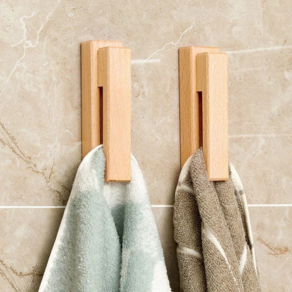 Stylish rustic beech wood towel hook. Drill-free wall mount for bathroom & kitchen decor. Easy install.