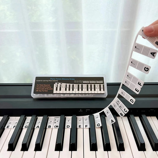 Beginner Piano Key Note Guide with easy removable silicone learning strips. Perfect for piano learning & music practice.