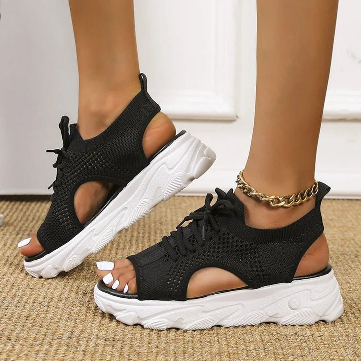 Stylish women's lace-up platform sandals with an open toe design, perfect for summer casual outfits.