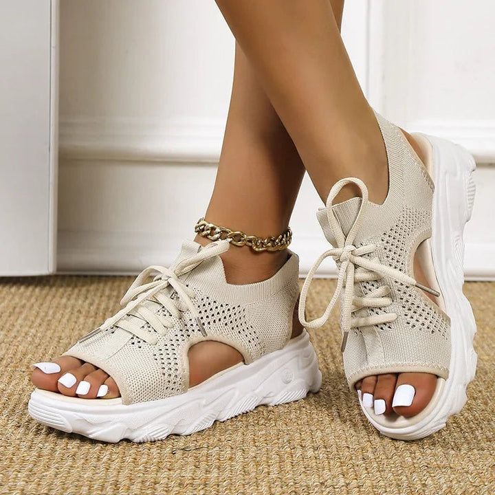 Versatile women's comfortable orthopedic lace-up platform sandals with an open toe, perfect for summer.