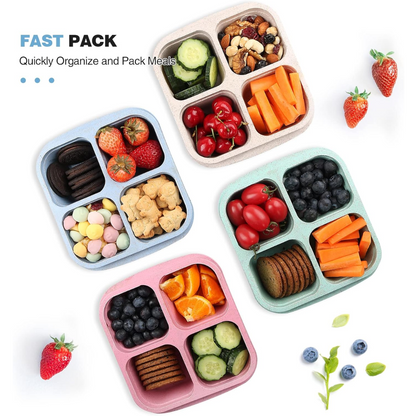 Organize meals with a 4-pack of bento-style 4-compartment food prep containers. Ideal for portable, healthy lunches.