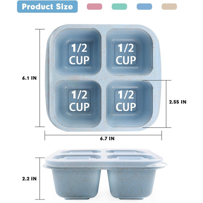 Portable & reusable 4-compartment bento-style meal prep boxes. A 4-pack of healthy food storage lunch containers.