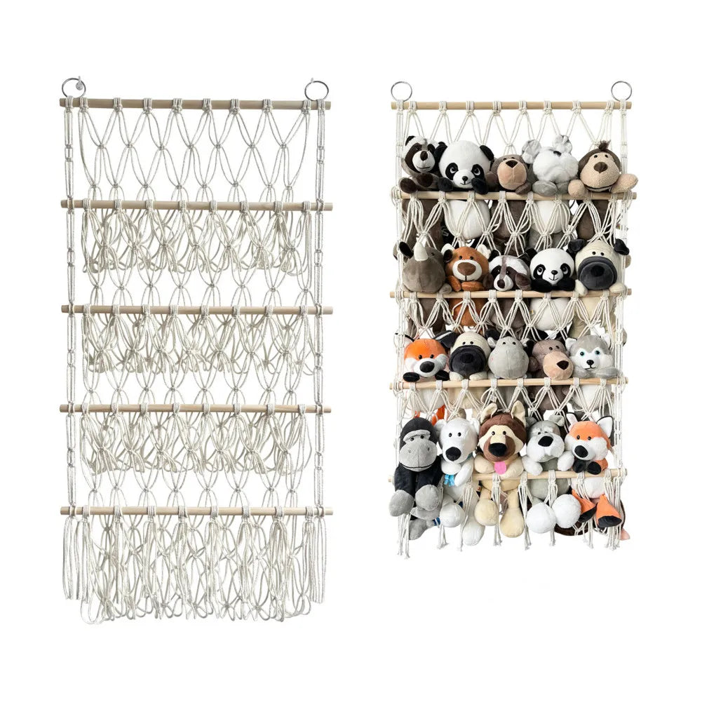 Berry blue toy storage hammock for kids' rooms. Ideal wall net for organizing stuffed animals and toys.