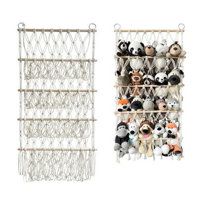 Berry blue toy storage hammock for kids' rooms. Ideal wall net for organizing stuffed animals and toys.