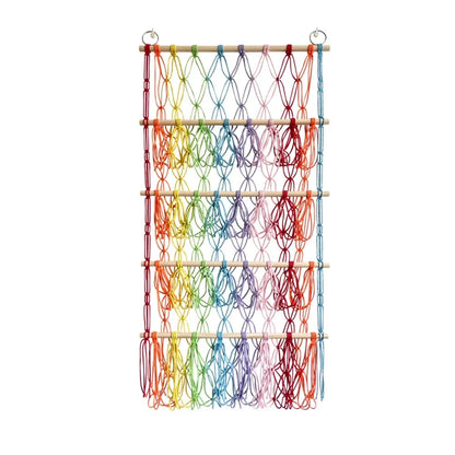Berry blue toy hammock net, great for nursery decor and storing children's plush toys. Wall storage solution.