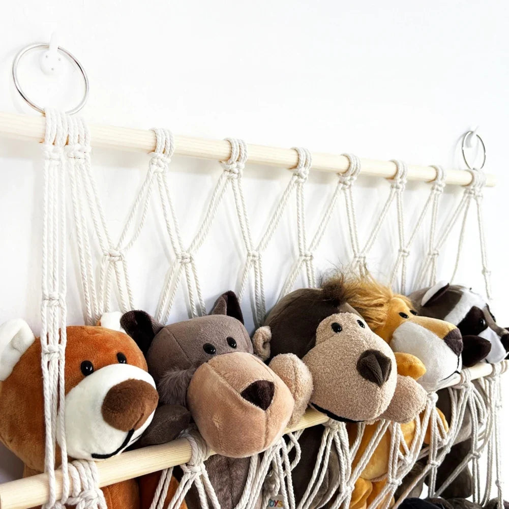 Children's berry blue toy storage hammock. Effective wall net for organizing toys, stuffed animals in nurseries.