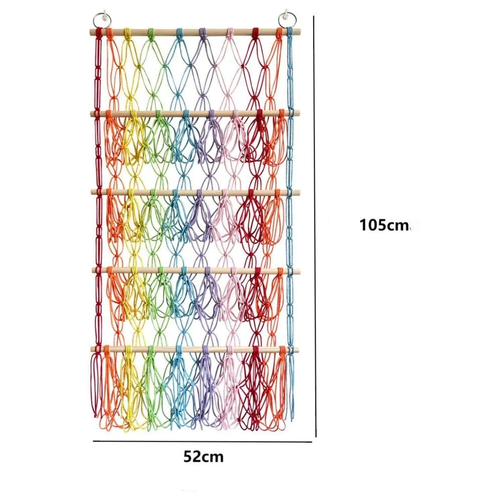 Berry blue toy storage net hammock for kids' rooms. Creates a clutter-free playroom by storing toys on the wall.