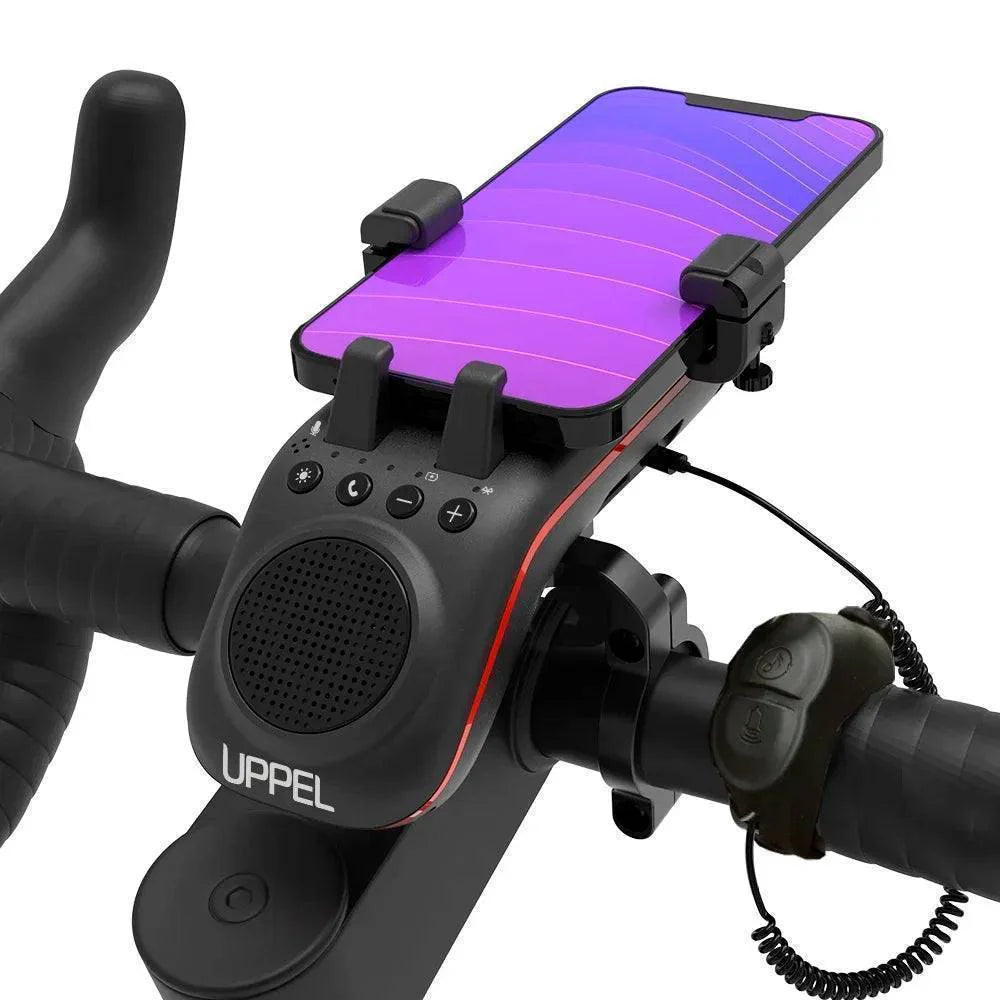 Bike light with Bluetooth speaker and phone holder, 10-in-1 cycling accessory for outdoor sports