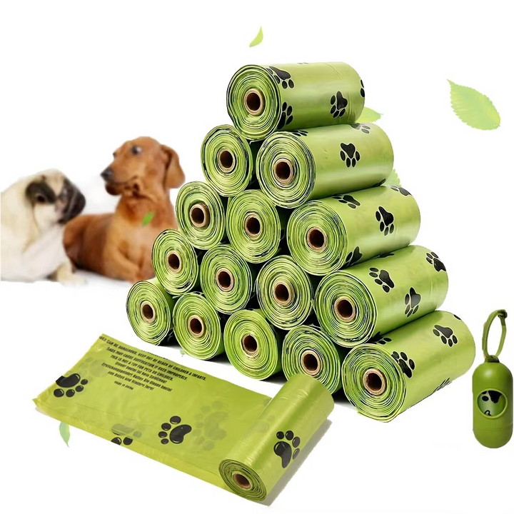 Biodegradable, leak-proof dog waste bags with an attached dispenser for easy, responsible dog cleanup.