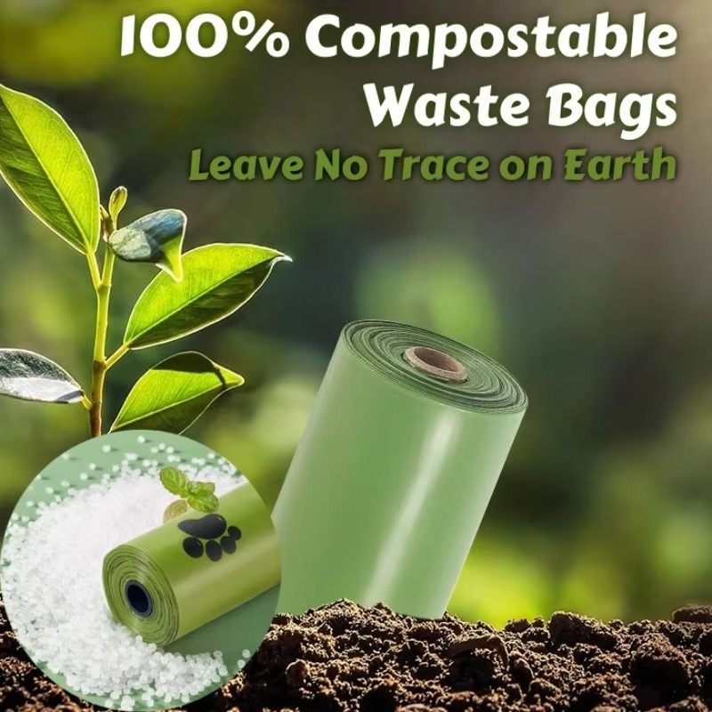 Sustainable pet care: leak-proof, biodegradable dog waste bags & dispenser, great for dog cleanup on walks.