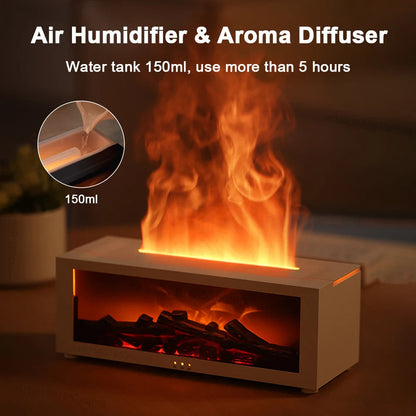 Multifunctional air humidifier, purifier & essential oil diffuser with soothing flame effect for wellness.