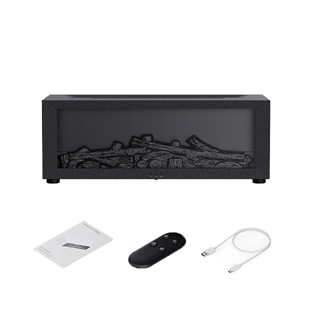 Elegant black flame effect air humidifier & purifier, adding warmth & wellness to any modern living space.