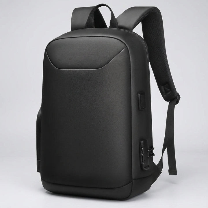 Versatile anti-theft travel backpack with USB charging port, ideal for commuters & students. Expandable & secure black bag.