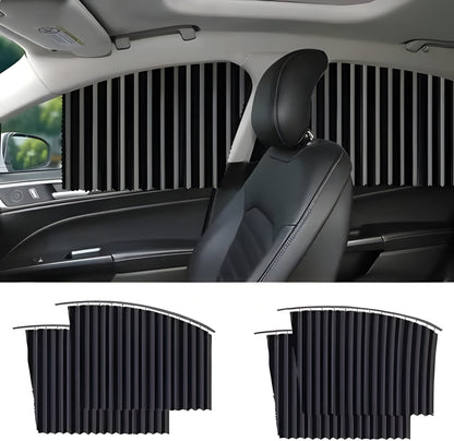 Black car window shades for UV protection, blocking sun & heat, enhancing driving comfort.