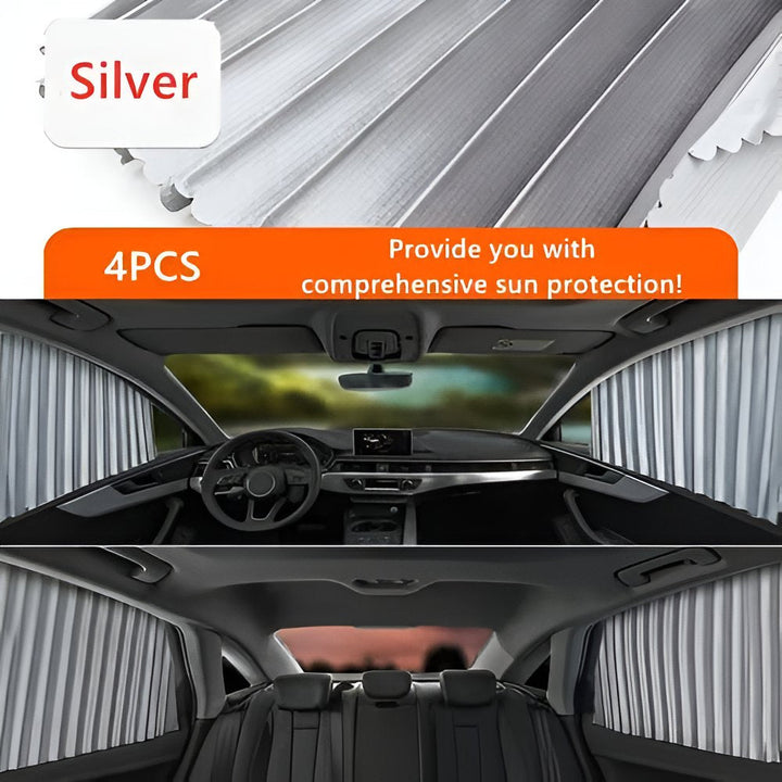 Magnetic & adhesive car window shades, black, offering full UV protection, privacy & heat block.