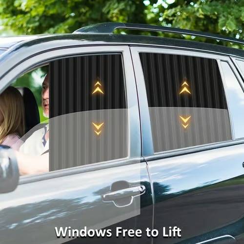 Car window privacy shades, black, ensuring discretion & reducing sun glare for comfortable drives.