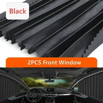 Protect car interior with black UV protection window shades, blocking heat & sun. Universal auto accessory.