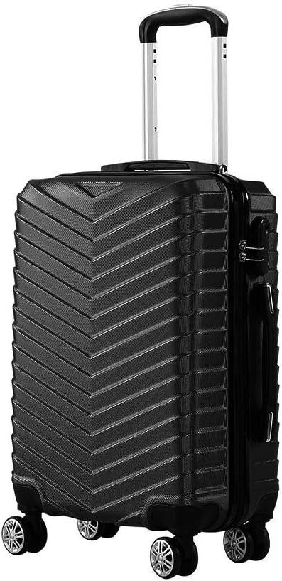 Black compact hard-shell carry-on suitcase with smooth 360° spinner wheels, ideal for a weekend trip.